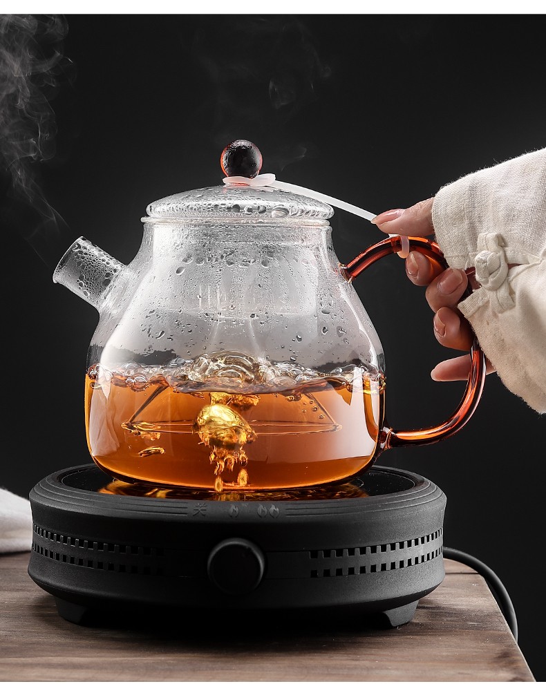 黑茶煮茶器电热水壶茶炉可烧水玻璃茶壶电陶炉 a-10壶蒸煮双内胆 简黑