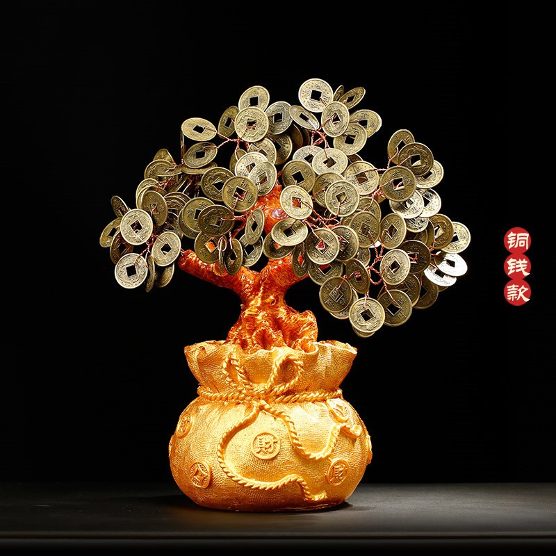 开光黄水晶摇钱发财树客厅家居装饰办公桌摆件开业礼品招财 寓意:聚财