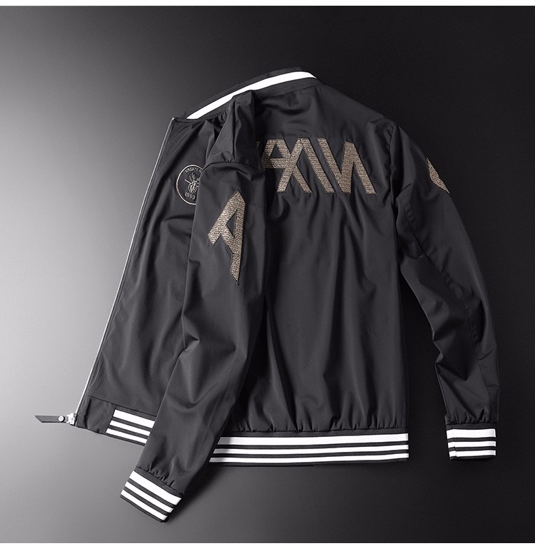 gilfunmar立体刺绣棒球领夹克男欧洲站男装小蜜蜂中国外套欧货潮 黑色