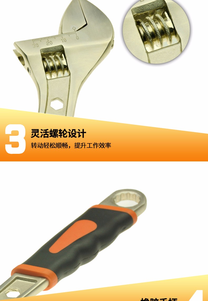 森凡 活动扳手带刻度内六角孔 活口扳手 开口板手 多功能维修内六角