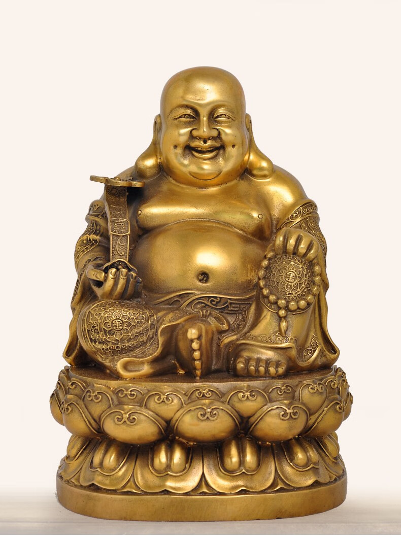 铜弥勒佛摆件招财风水供奉家居客厅玄关装饰品笑佛大肚佛开业礼品1尺