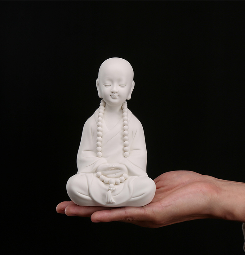 木客德化白瓷陶瓷静坐小和尚沙弥佛像工艺品家居装饰
