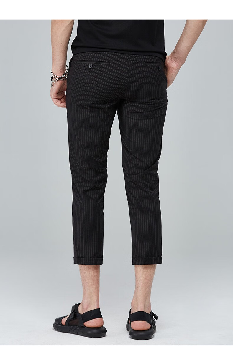 才子男装休闲九分西裤男士2020夏季韩版修身小脚商务条纹薄款裤子