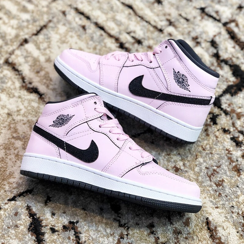耐克女鞋nike air jordan 1 mid aj1 乔1冰蓝鸳鸯白紫情人节限定低帮
