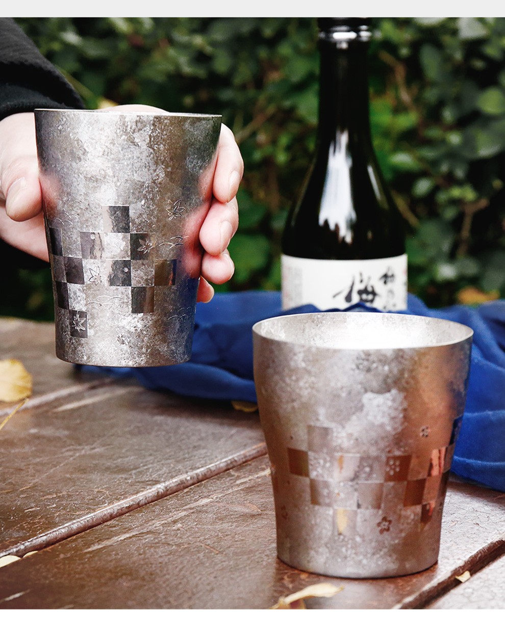 日本horie钛杯市松系列纯钛泡茶咖啡牛奶水杯双层钛隔热保冷啤酒杯