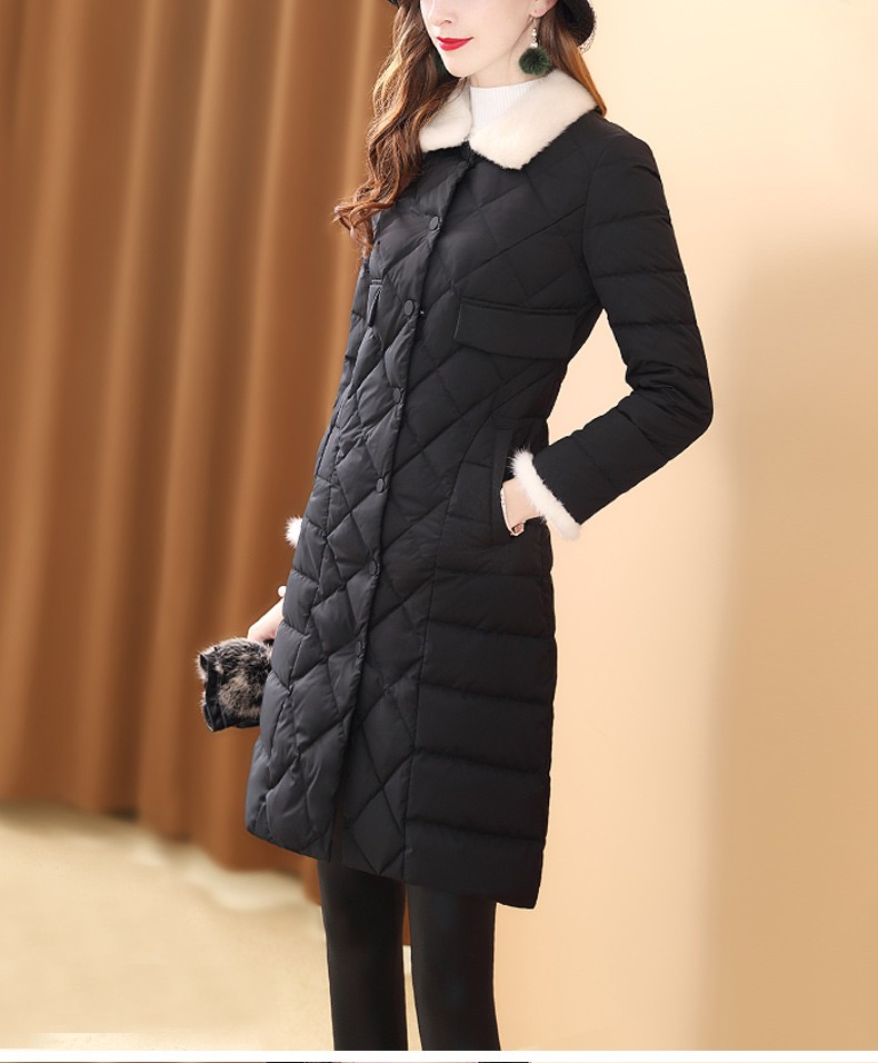 梵威伦vaveren轻奢品牌羽绒服女2019冬装新款白鸭绒中长款黑色修身