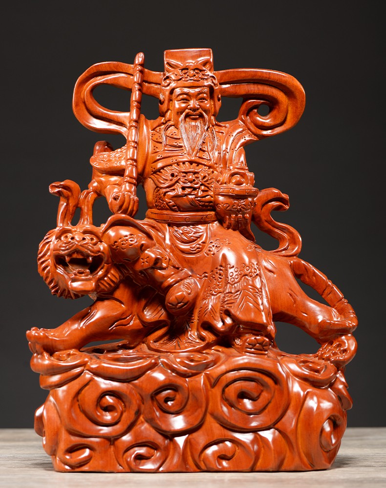 曹堂花梨木雕武财神赵公明神像实木质赵公明财神骑虎像工艺品花梨木