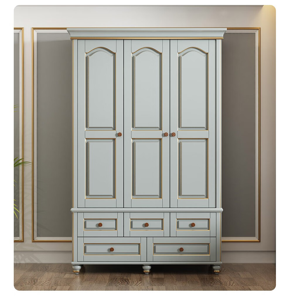 磐诺印象 实木衣柜美式衣柜现代简约宝马灰轻奢衣柜3门4门5门卧室套房