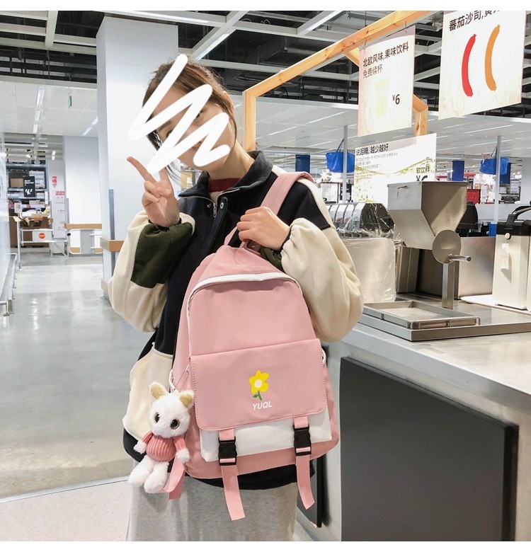 撞色书包女ins泫雅风小清新中学生书包女生韩版简约初中生高中生防水