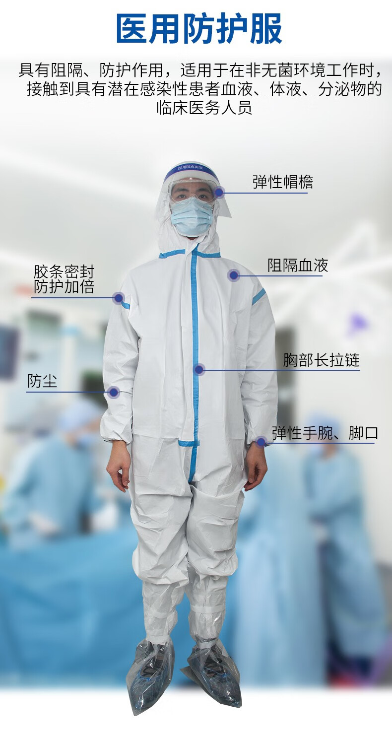 医用防护服一次性连体连帽带帽防护服防水全身隔离衣防感染防护衣医疗