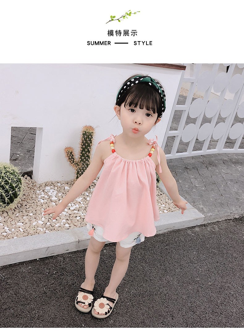 时尚吊带短裤儿童套装1-3岁小孩衣服 黄色 90码建议1-2岁(80-90cm)