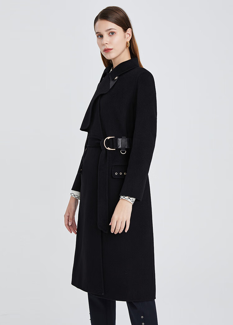 马天奴myteno2021秋冬新款商务通勤腰带修身女式双面呢羊毛大衣毛呢