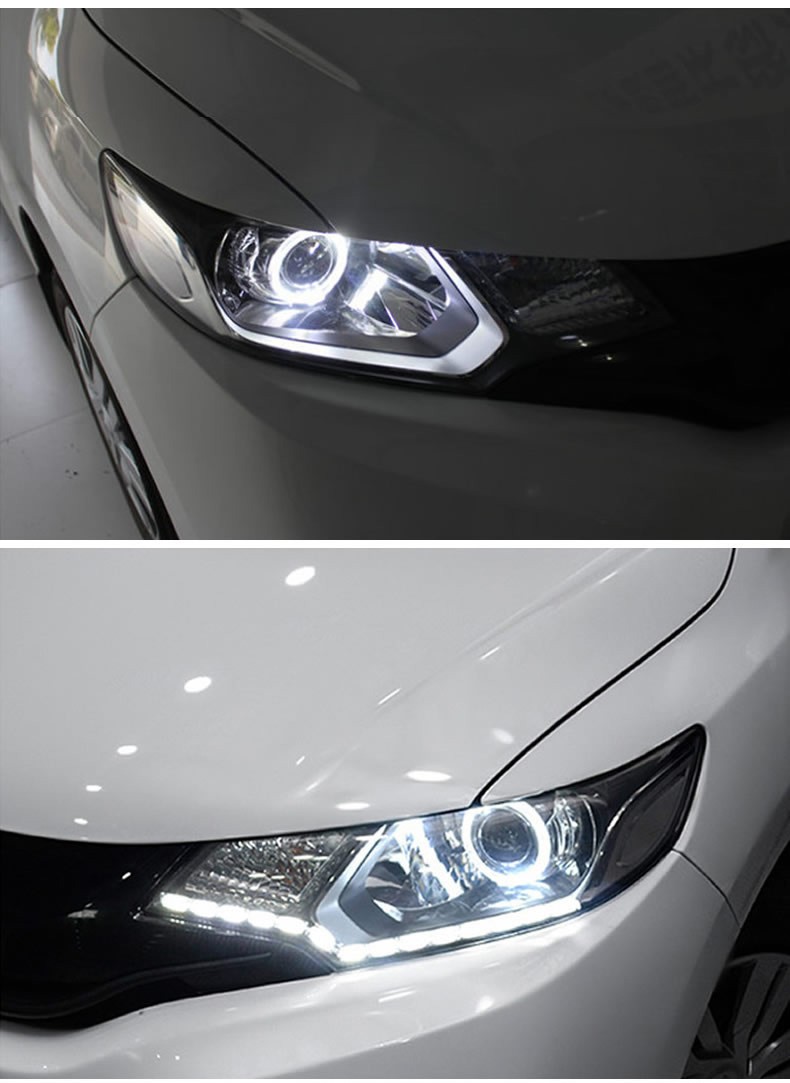 雪袍 本田飞度大灯总成led海5双光透镜新飞度前大灯天使眼改装gk5流光