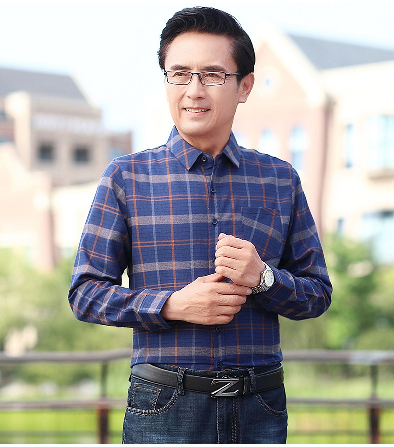 梵牧笛中老年男装爸爸长袖衬衫男40岁50中年男休闲衬衣春秋衣服爷爷装