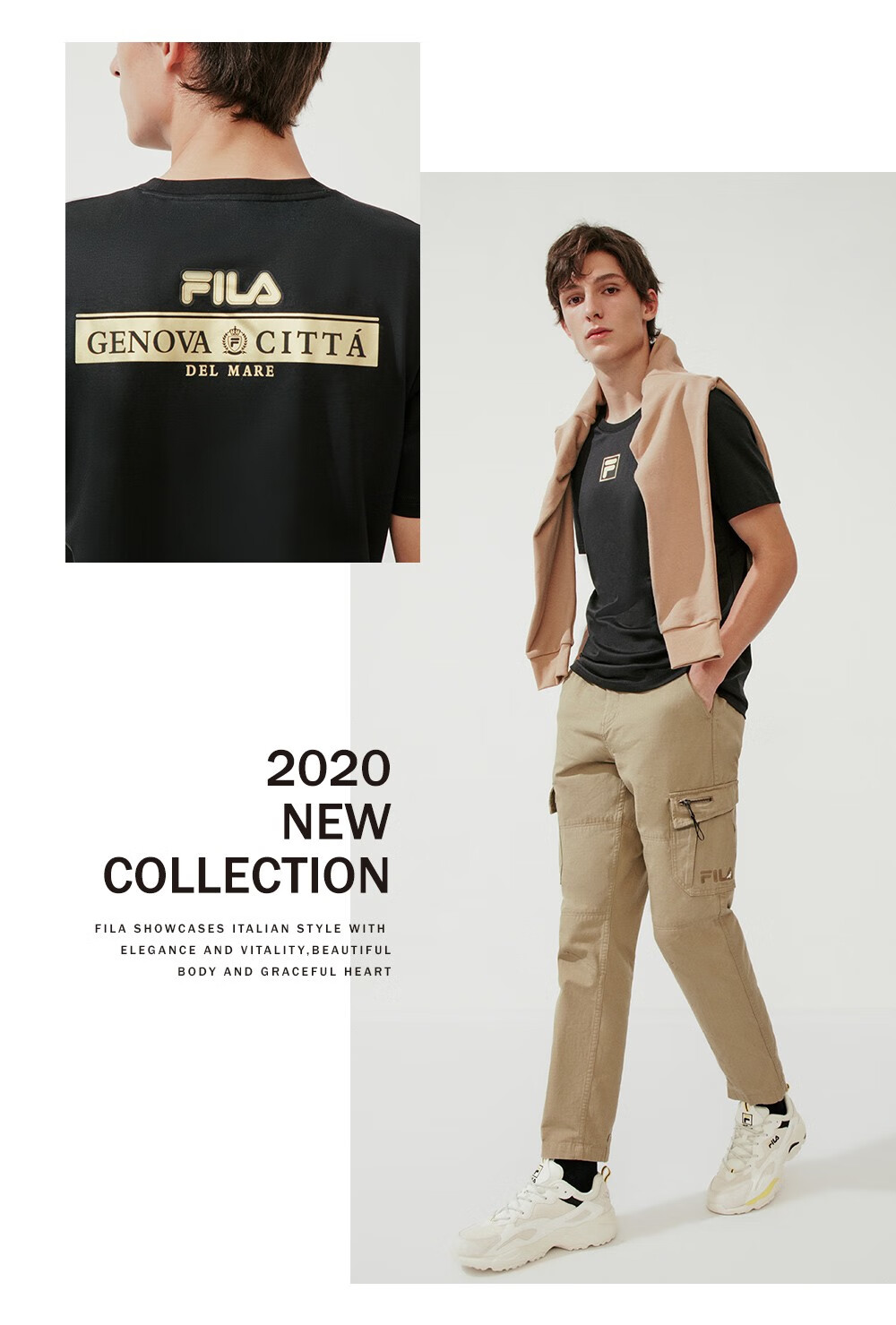 fila斐乐男装whiteline系列官方男子短袖t恤2020款新年时尚生活休闲服