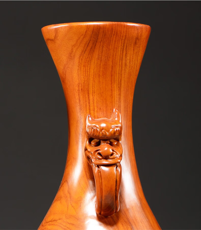 对瓶实木客厅装饰品动物梅花鹿结婚红木雕刻礼品花梨木花瓶单个高30cm