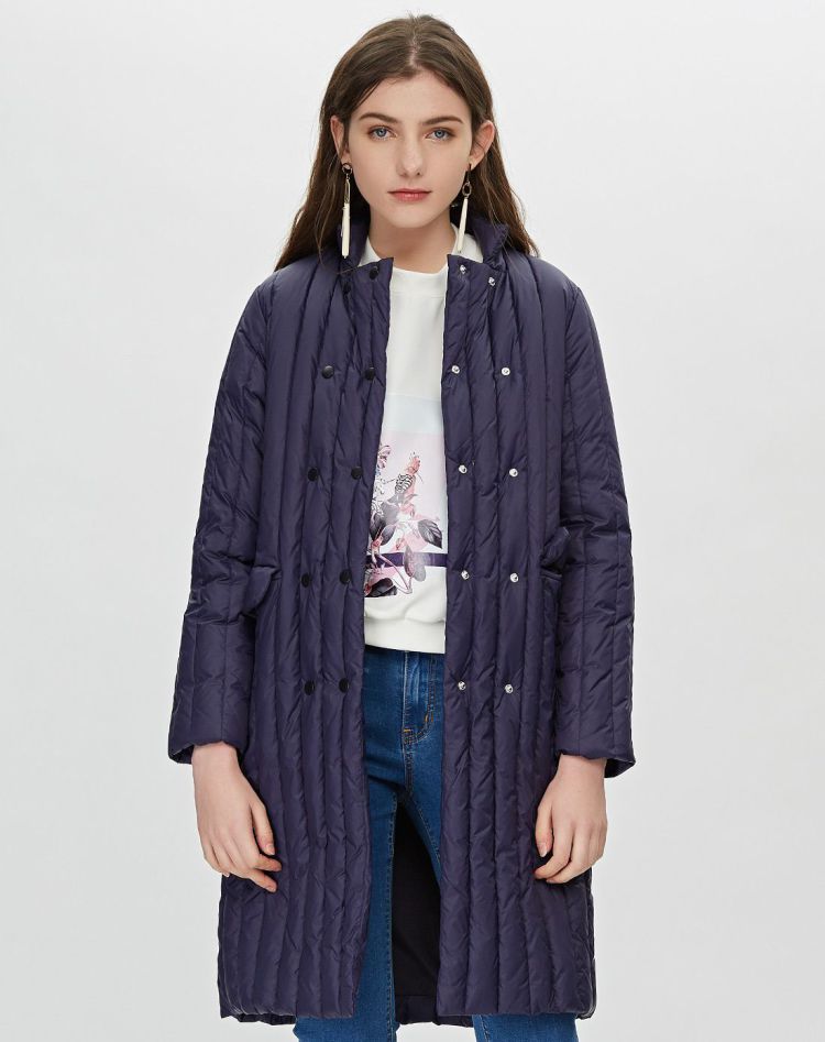 纳薇naivee绗缝双排扣羽绒服蔚蓝34