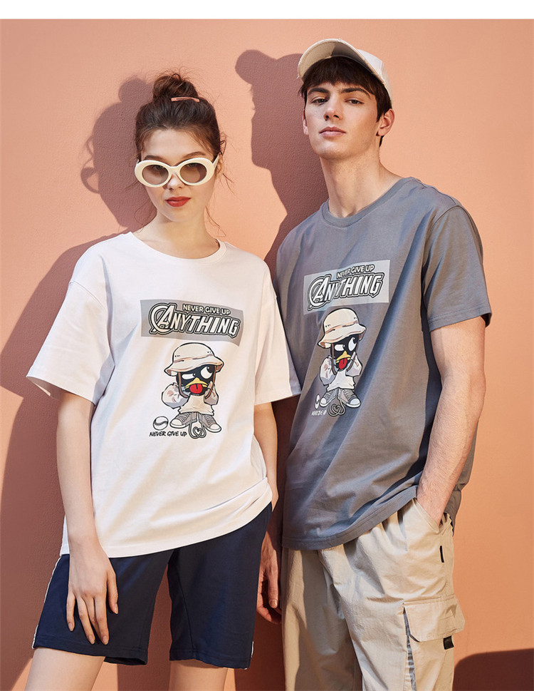 唐狮tonlion 情侣装短袖t恤情侣t恤圆领胸前大图案印花短袖情侣 漂白