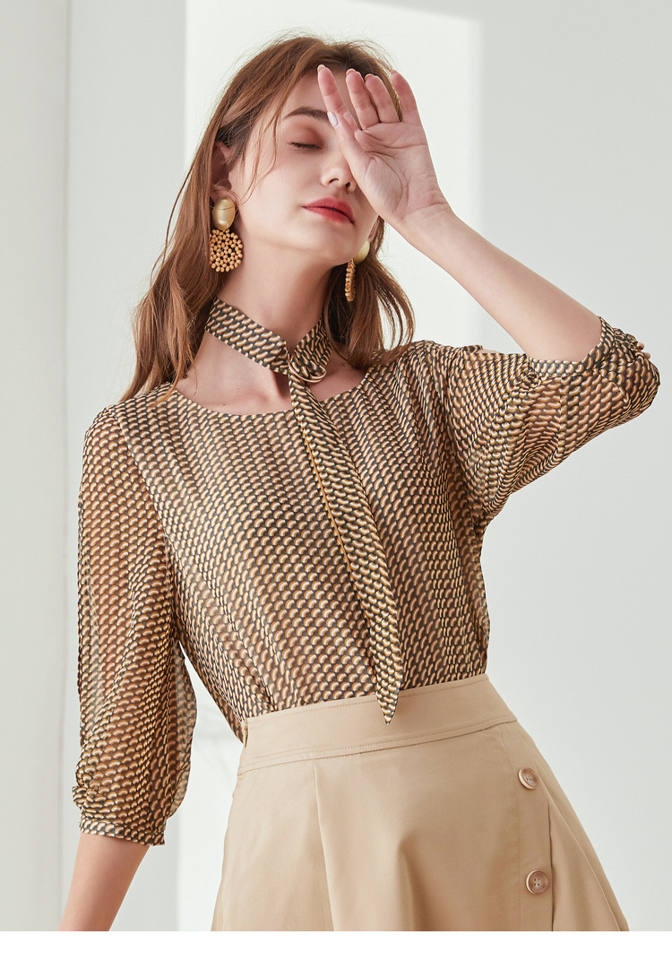 佳人苑jry 2020春装新款通勤风时尚百搭波点雪纺衬衫女士上衣 琥珀色