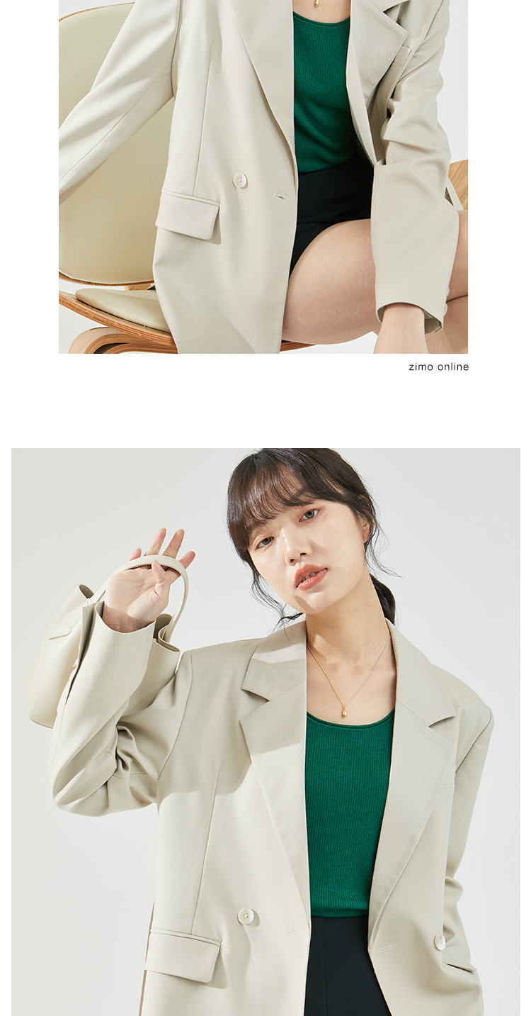 子陌zimo2022法式高极易打理腰带显瘦休闲西装外套女春季夹克风衣米色