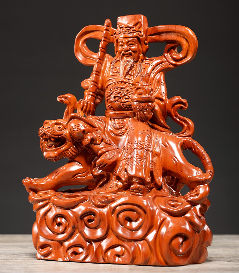 武财神赵公明神像实木质赵公明财神骑虎像工艺品花梨木赵公明摆件高