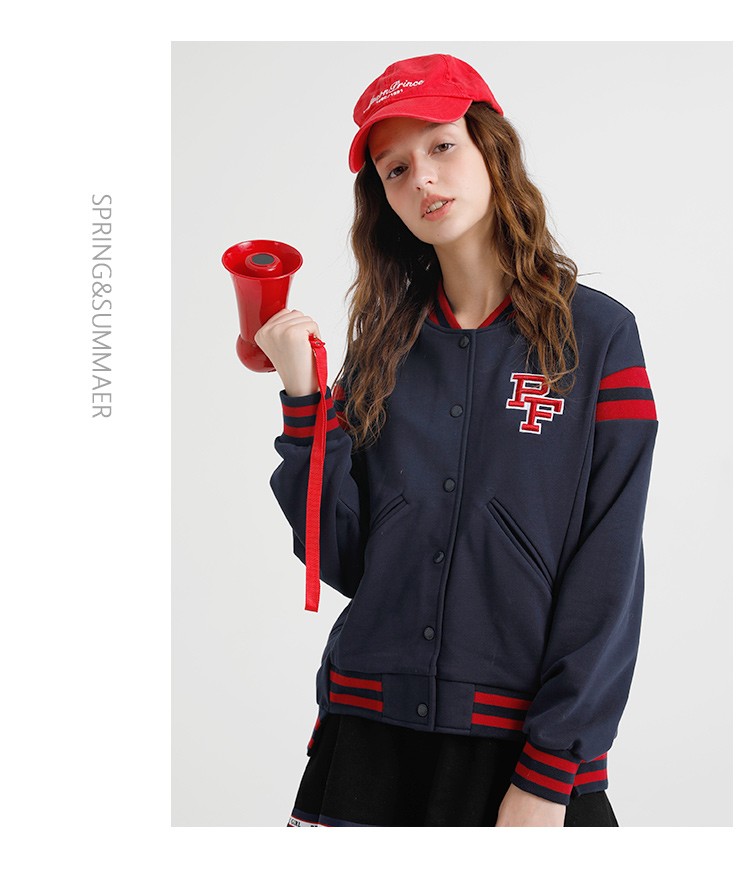 paul frank/大嘴猴2019春秋新款休闲长袖宽松棒球服时尚短款外套 藏青