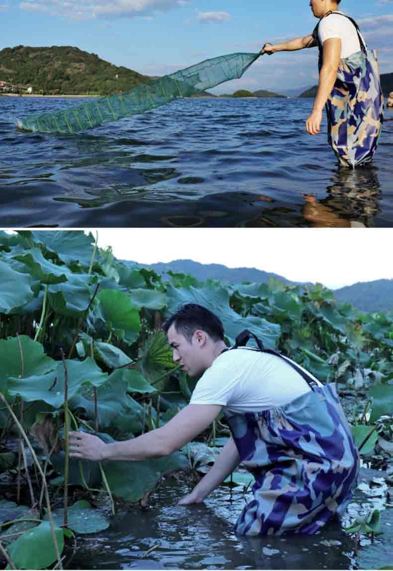 加厚下水裤连体背带防水衣服挖藕服半身男水库捞插秧男渔裤背带裤