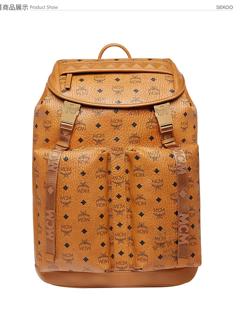 mcm经典logo印花翻盖抽绳双肩包大号mmk8sge01co棕色