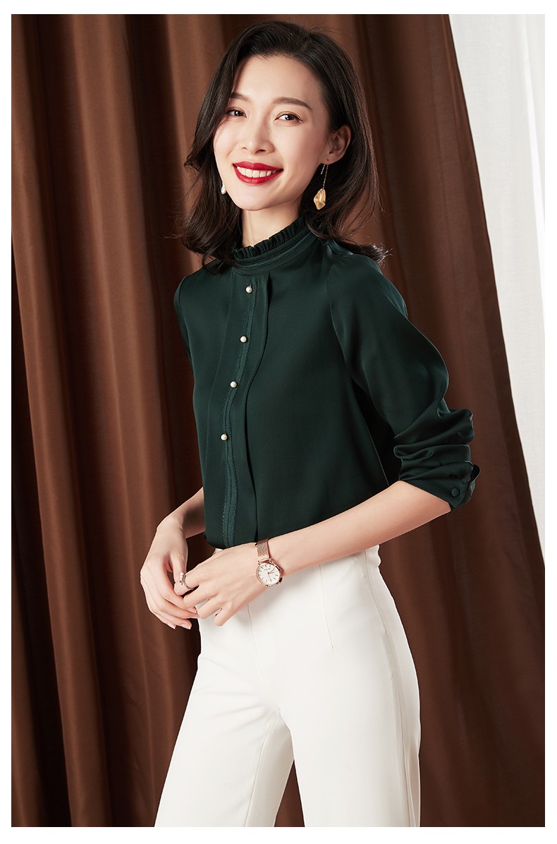 真丝衬衫女长袖纯色气质立领2020春秋装新款时尚小衫重磅桑蚕丝上衣