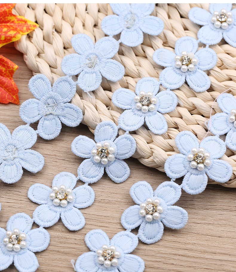 小花朵花边布料彩色水溶立体蕾丝边衣服裙子装饰辅料手工diy材料 米白