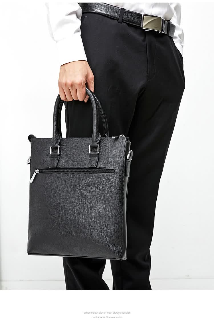 意尔康yearcon 2020新款男包商务百搭荔枝纹男士商务公文包 黑色 均码