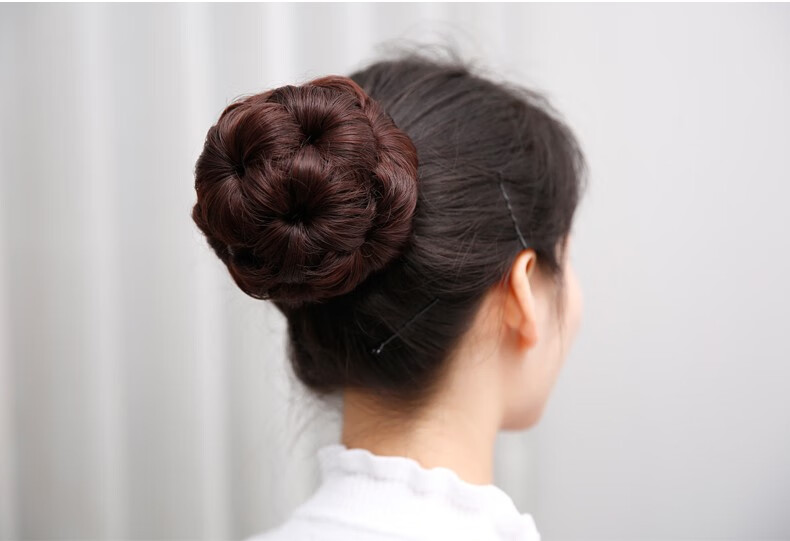 帝飞(difei)假发女抓夹式卷发包真发九朵花花苞丸子头发苞头花假发
