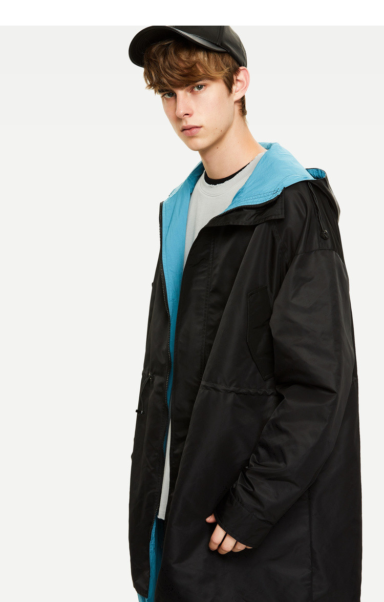 urban revivo ur男装简约有型撞色帽领风衣mv03s1de2000 正黑 s