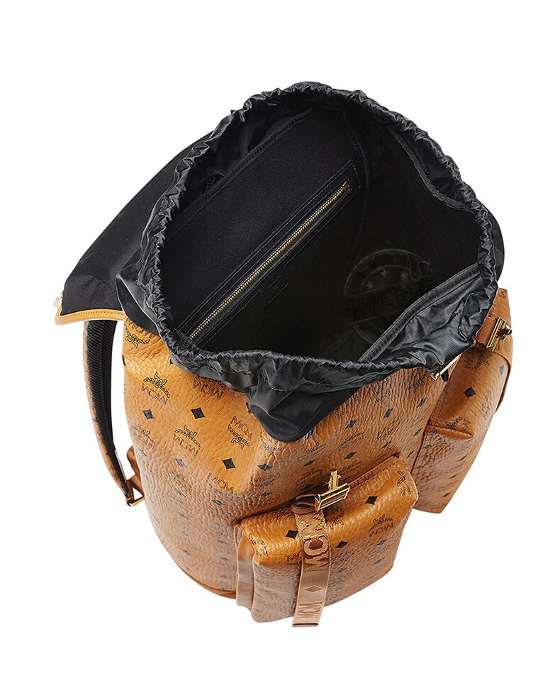 mcm经典logo印花翻盖抽绳双肩包大号mmk8sge01co棕色