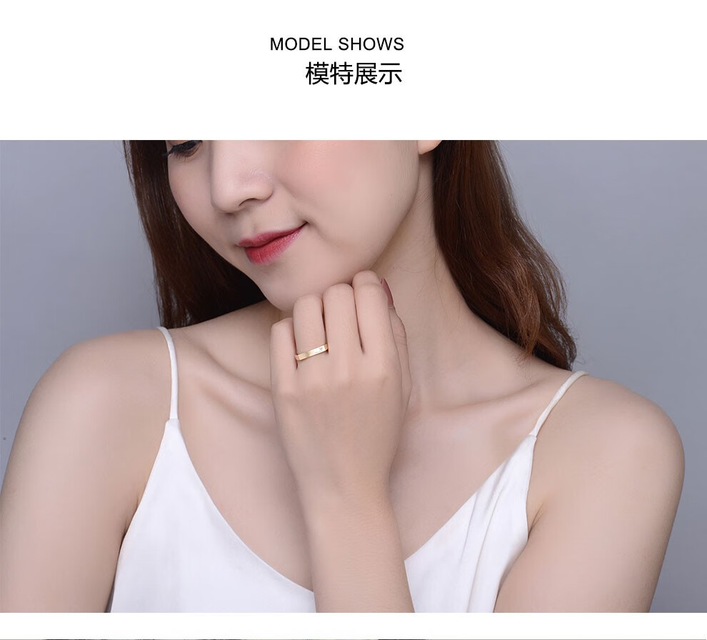 reese 18k彩金钻石戒指 玫瑰金情侣对戒 个性刻字 彩金 女款 (手寸请