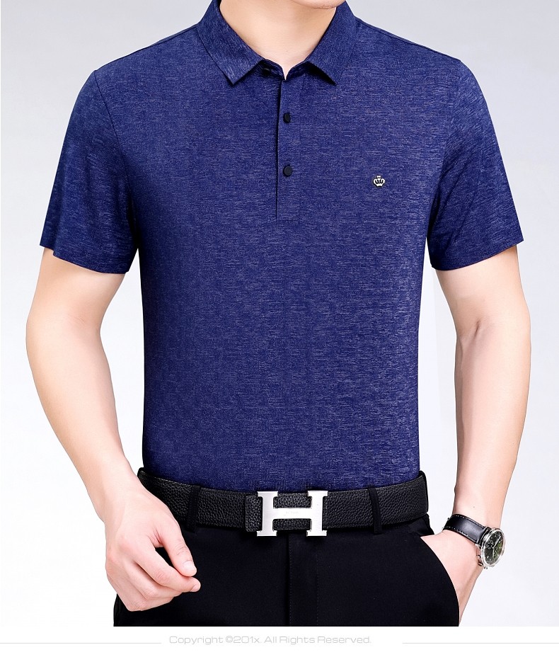 正品皮尔卡丹男装短袖t恤桑蚕丝t恤翻领纯色中青年男士商务休闲半衫