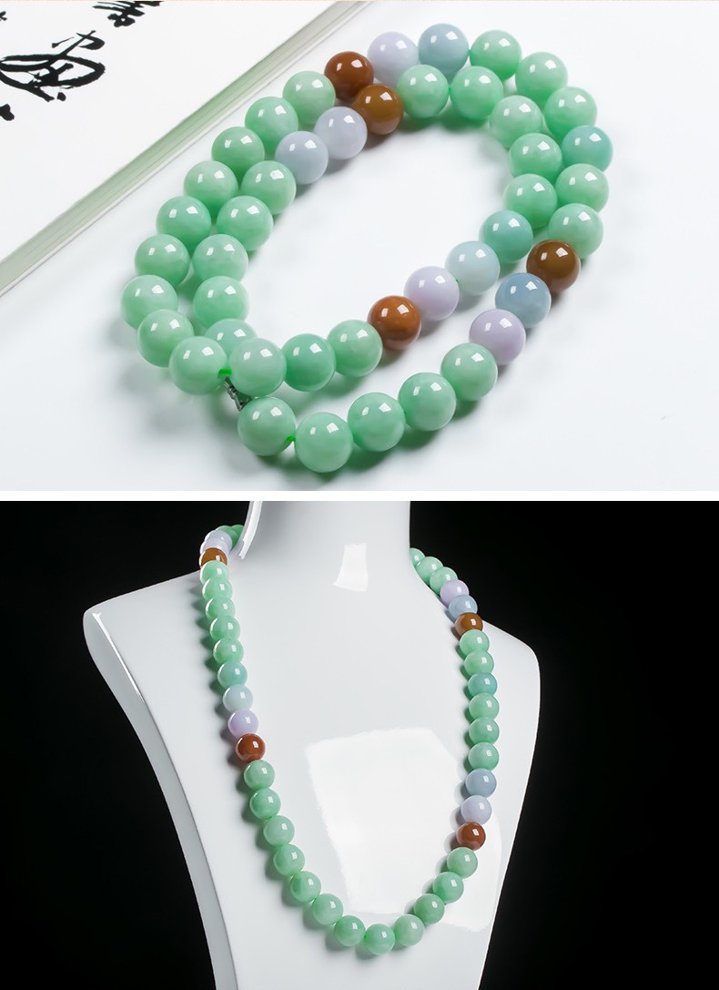 张益轩翡翠项链男士款淡绿圆珠玉石13mm挂链附证书支持订做刻字浅绿