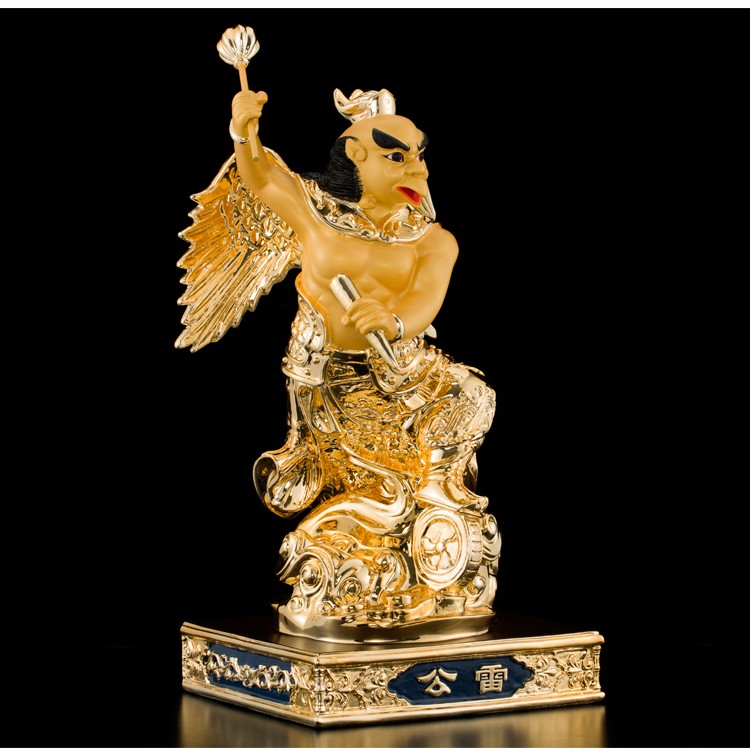 圆通佛具雷公电母神像台湾纯铜鎏金风神雨神像雨伯雷震子道教神像摆件