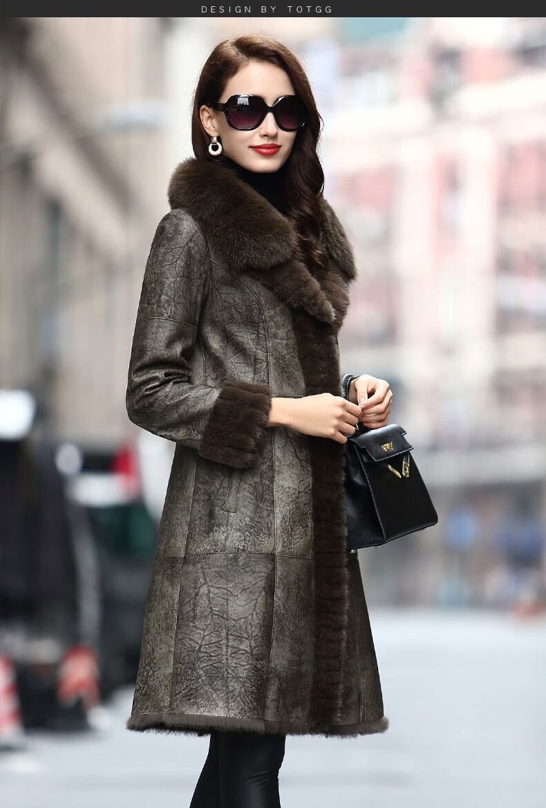 szhg原生态真皮皮衣皮毛一体外套女中长款门禁水貂高端皮草大衣反季