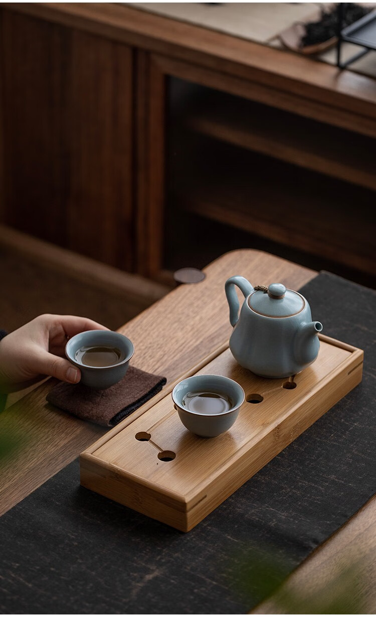 宁不凡 汝窑一壶二杯两杯干泡茶具茶盘汝瓷开片可养个人办公家用小