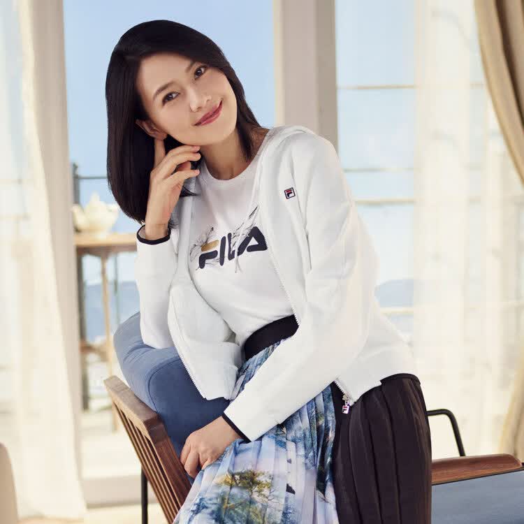 斐乐fila高圆圆同款外套女装时尚大logo宽松休闲针织连帽外套女夹克