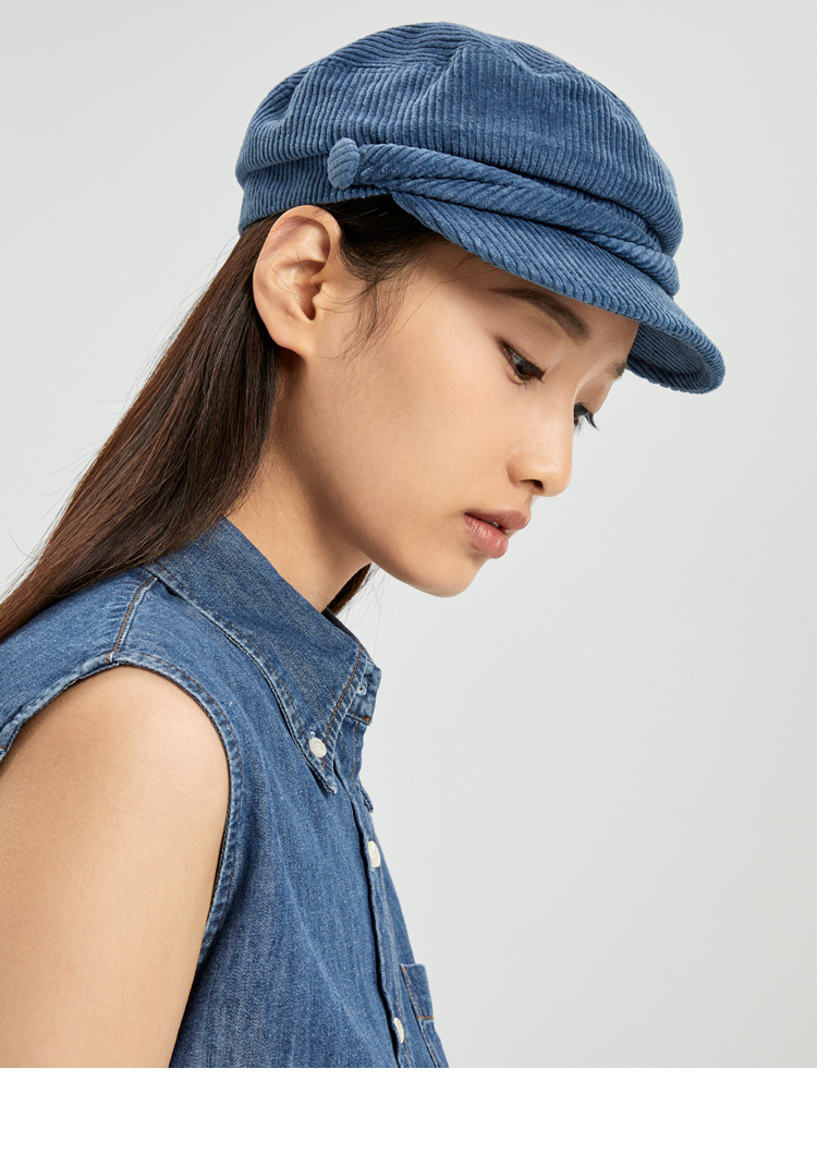 商场同款ovv灯芯绒法式复古报童帽女gzcaj10003a牛仔蓝03565