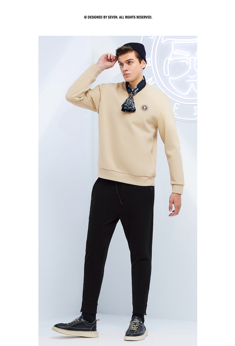 柒牌柒先生系列秋冬男式卫衣青年休闲百搭圆领套头衣军绿l