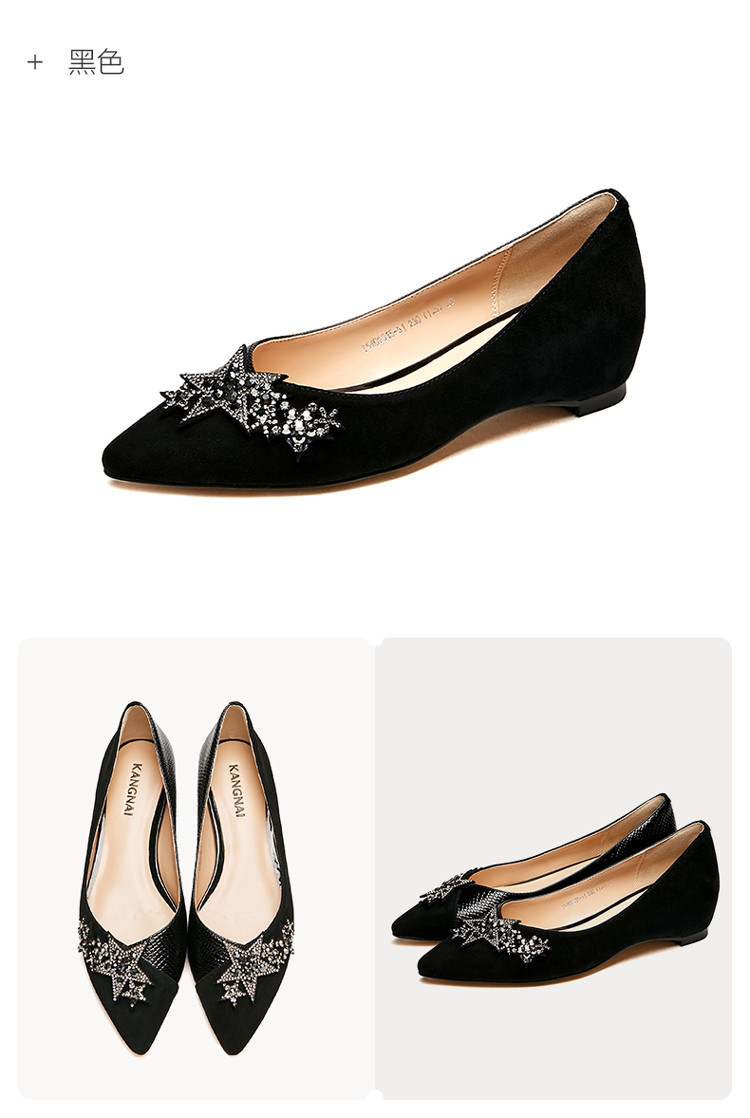 康奈kangnai 2020春夏新款女单鞋羊皮平底单鞋尖头水钻浅口单鞋夏时装