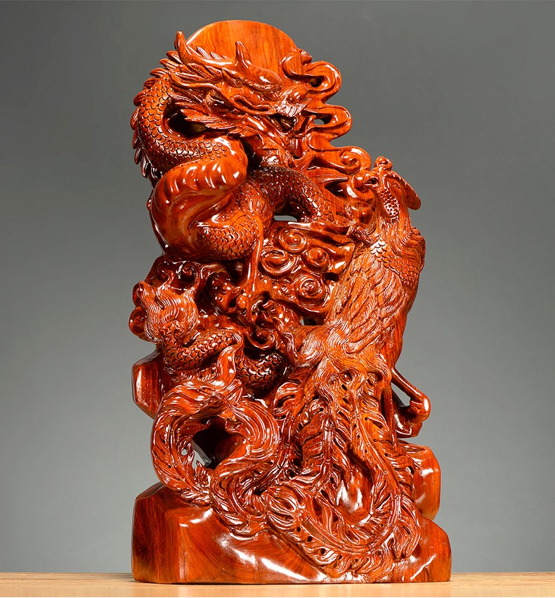 刺史黄花梨木雕龙凤呈祥摆件根雕祥龙凤凰结婚新房乔迁礼品红木工艺品