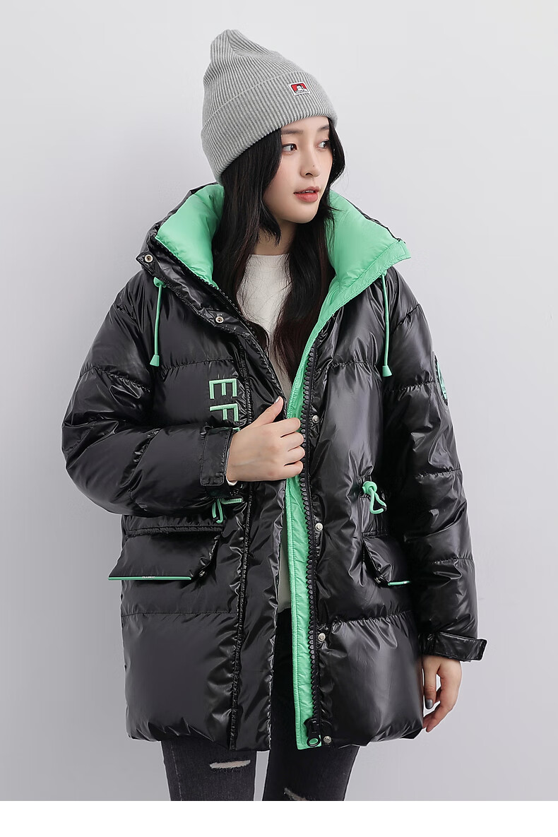 高梵中长款羽绒服女2021年冬季新款羽绒上衣服潮流韩版连帽冬装90白