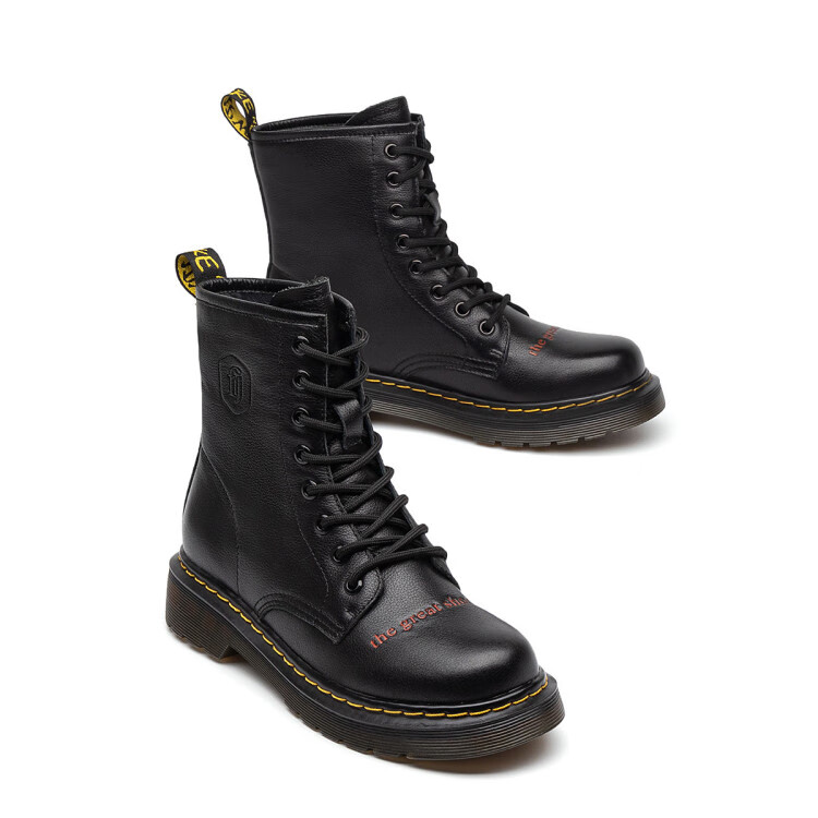 马克华菲fairwhale牛皮革新款女士马丁靴柔软舒适英伦风休闲短靴女