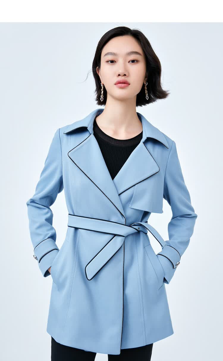 娜尔思naersi 秋装线条感简约百搭风衣女中长款外套 灰群青蓝色 2xl