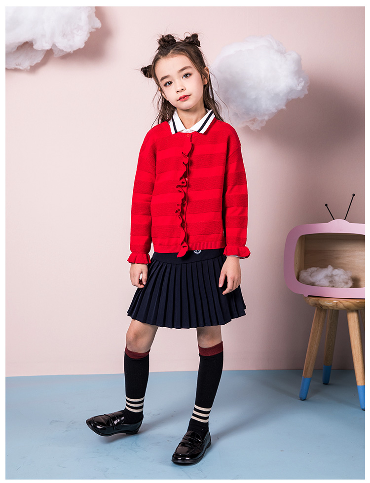 水孩儿童装女童线衣开衫春装新款儿童毛衣针织衫中小童女时尚开身线衣