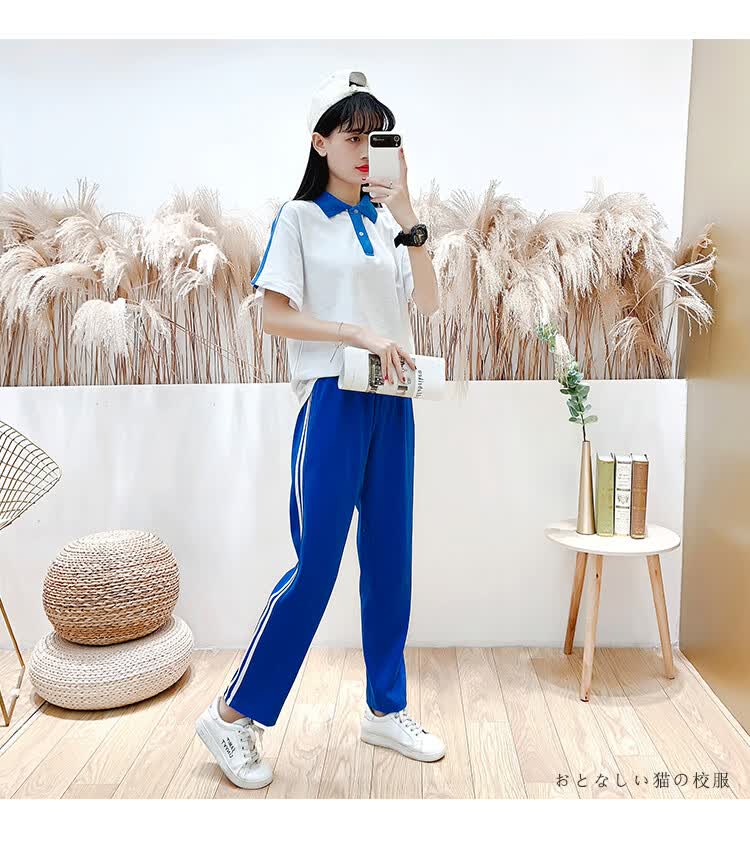开幕式短袖服中学生蓝白校服套装夏运动会开幕式服装服高中生短袖边裤